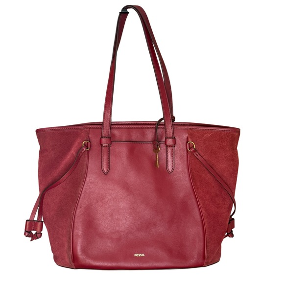 Fossil Handbags - Fossil Charli Leather and Suede Tote Bag Triple Compartment Red Shoulder Bag